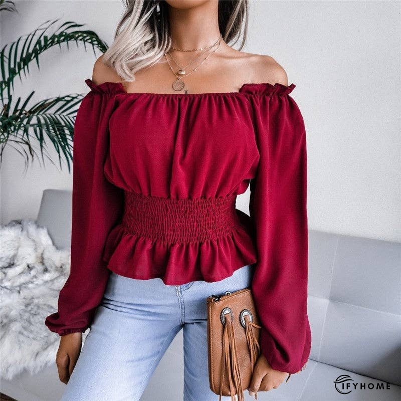 Off-Shoulder Ruffle Hem Blouse With One-Shoulder Design | IFYHOME