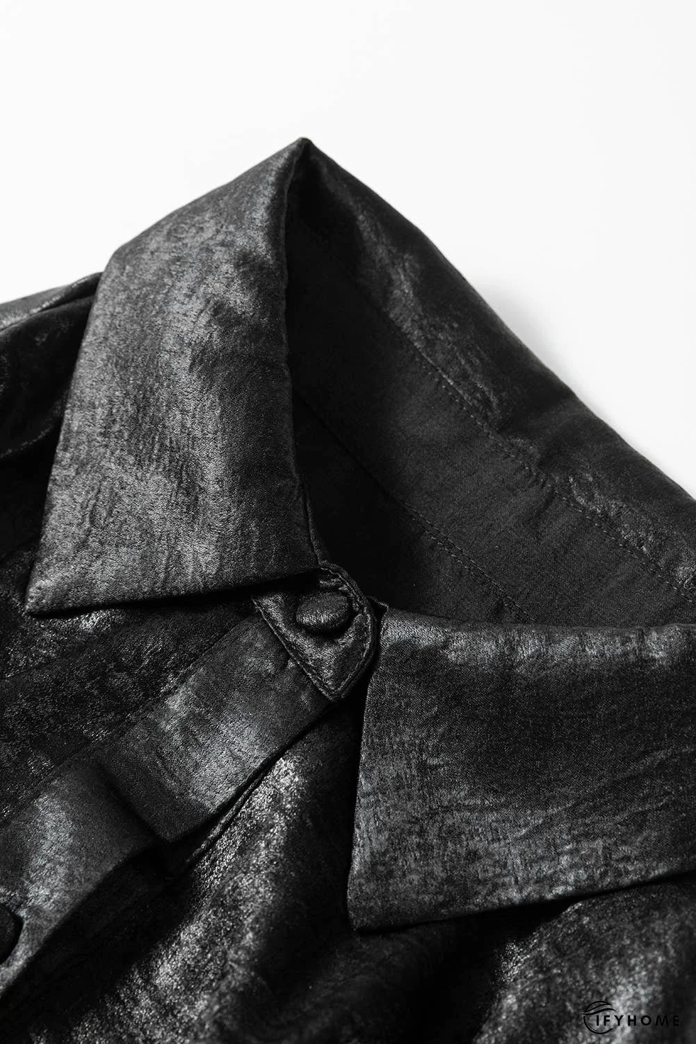 Metallic Sheen Puff Sleeve Mini Shirt Dress | IFYHOME