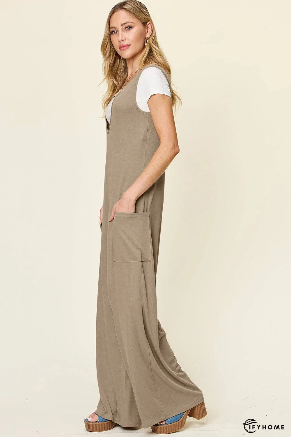 Double Take Full Size Sleeveless Wide Leg Jumpsuit with Pockets | IFYHOME