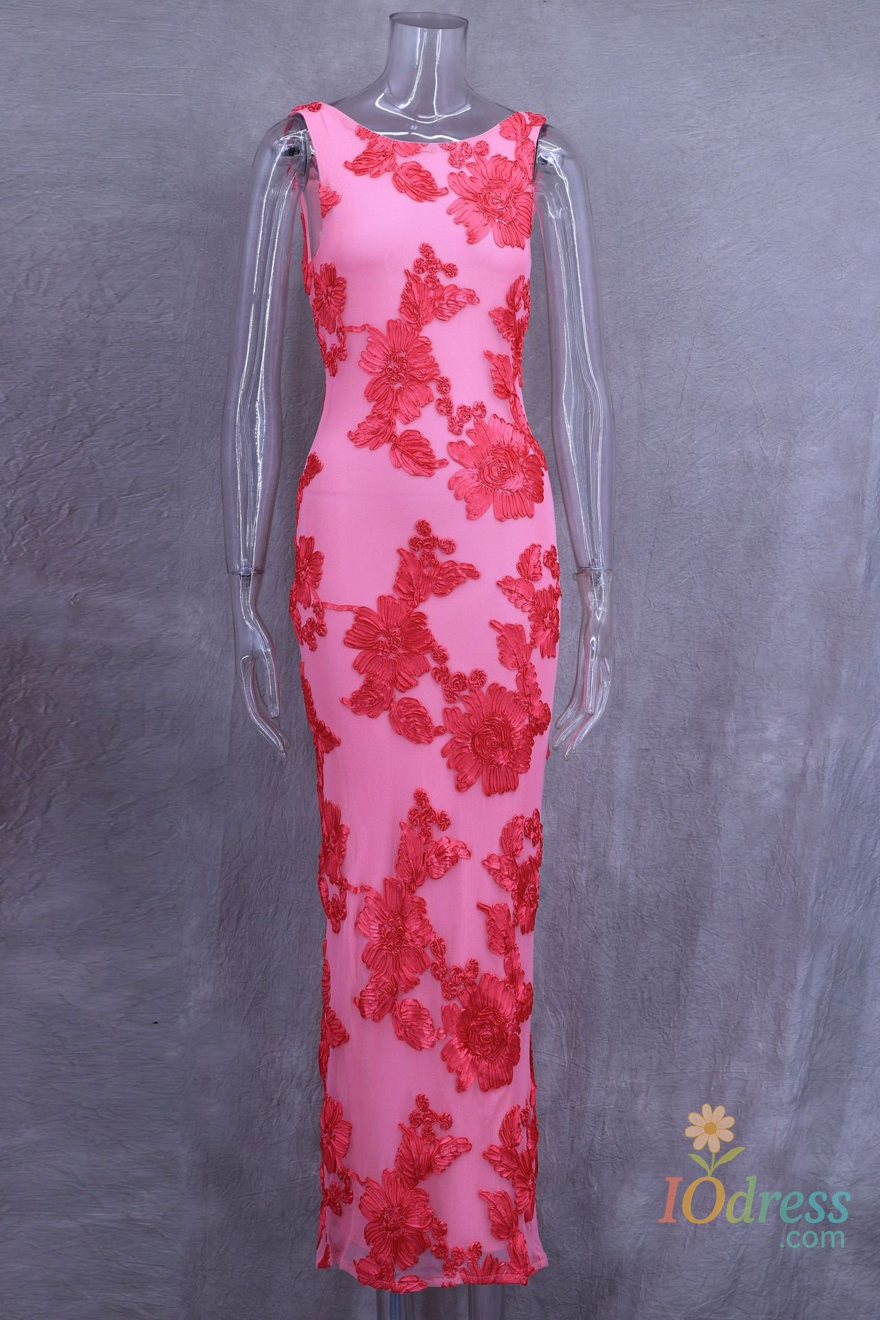 IO Dress VEITCHE Elegant Women Sleeveless 3d Flowers Party Dress Embroidery Mesh Slim Hip Package Female Fshion Maxi Dresses Summer Robe