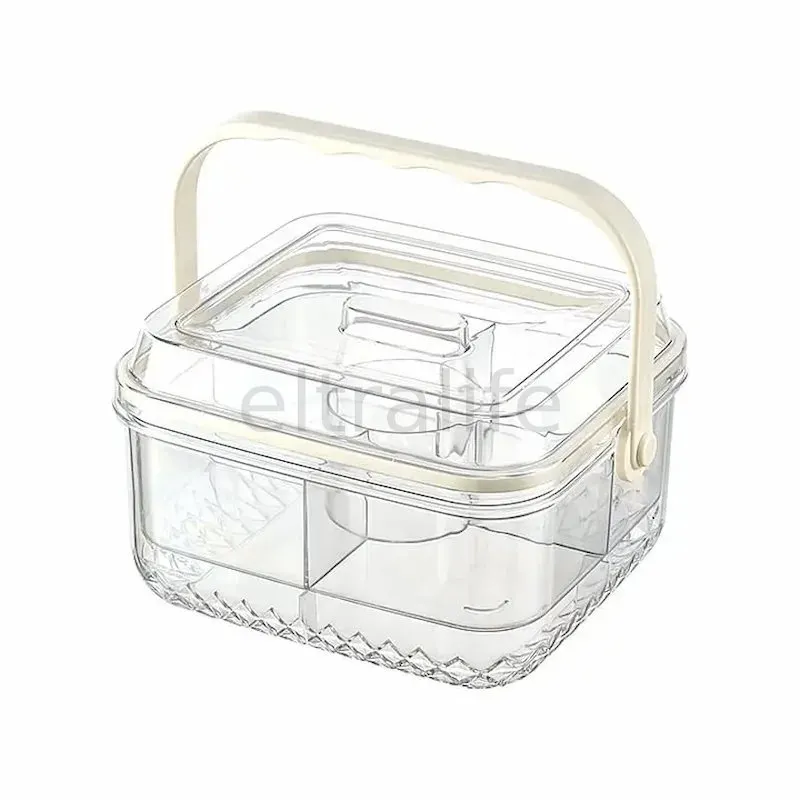 Compartment Cooling Fruit Tray with Ice Insert, Portable Sealed Divided Fruit Storage Box with Carry Handle, Chilled Serving Platter for Summer Picnic, Camping, Party and Fridge Food Preservation eltralife