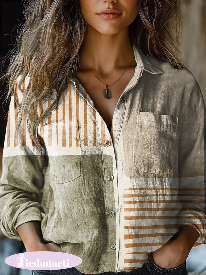 Women's Retro Abstract Geometric Print Casual Shirt