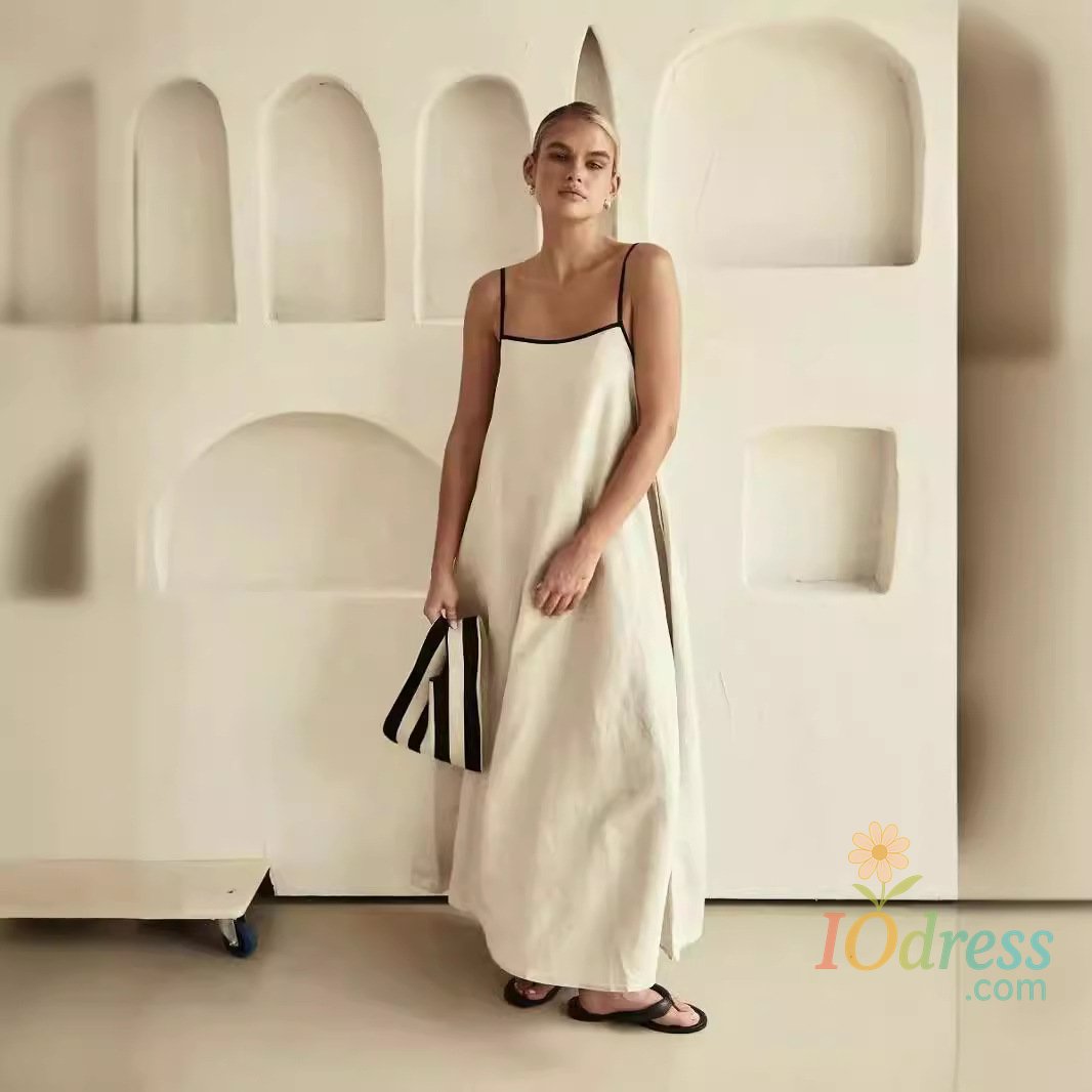 IO Dress Long Dresses for Women Fashion Cotton Camisole Dress Spring and Summer Women Loose Swing Dress Vacation Casual Spaghetti vestido