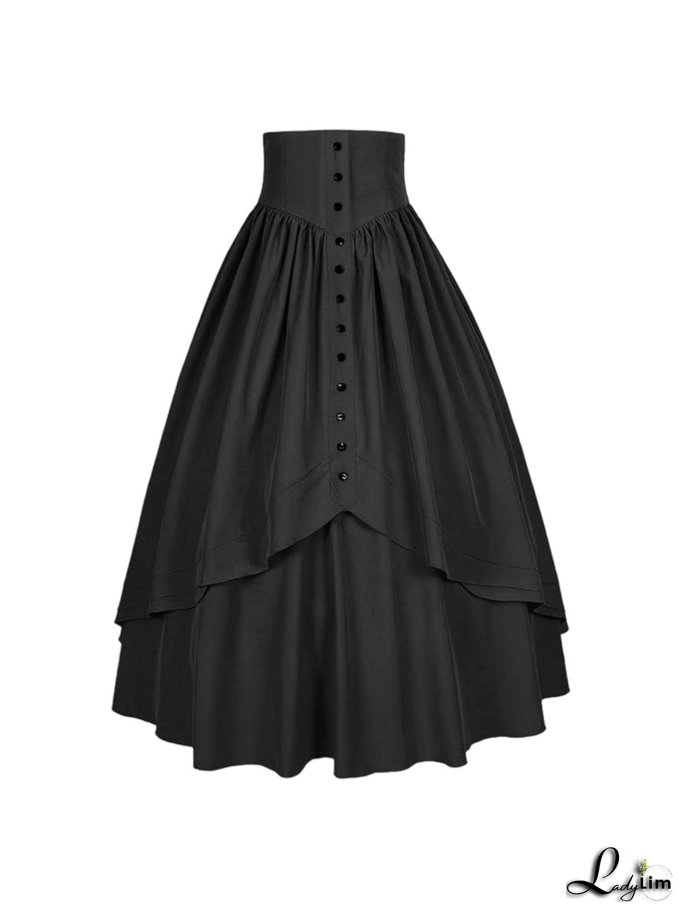 Women's Gothic Victorian Corset Bustier Top & Maxi Skirt Dress - Lace-Up Front Closure, Adjustable Fit, Full-Length Hem, Machine Washable Costume for Halloween, Renaissance Fairs, Themed Parties (No Undergarments Needed)