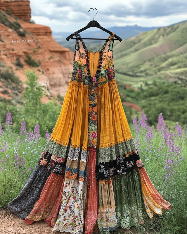 Summer colorful vacation patchwork contrast dress 57bb