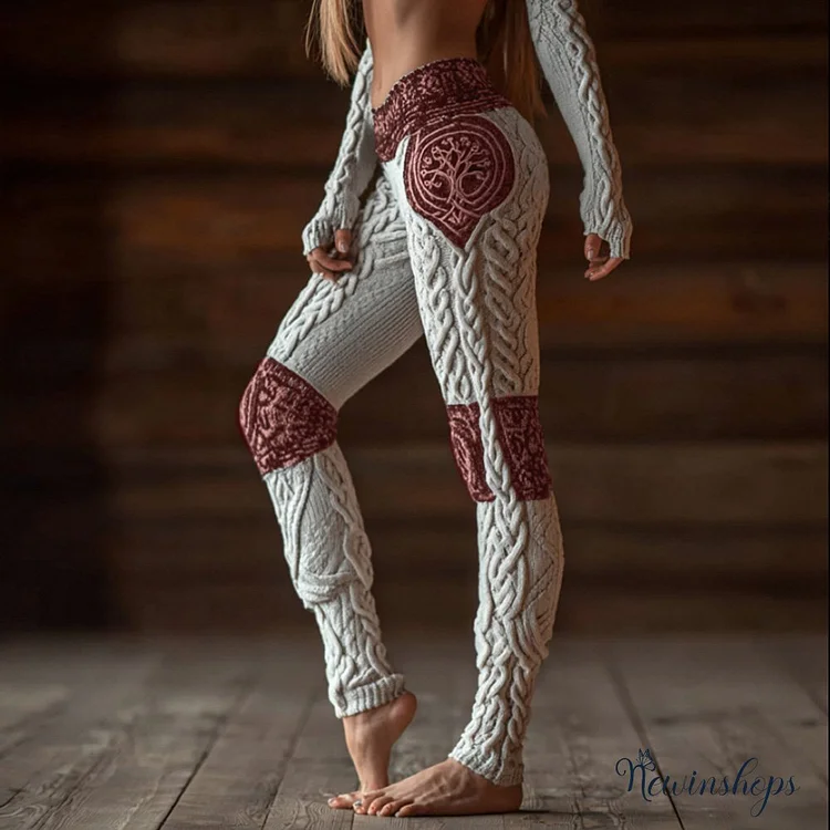 Women's Viking Style Celtic Knot Black And White Contrasting Leggings