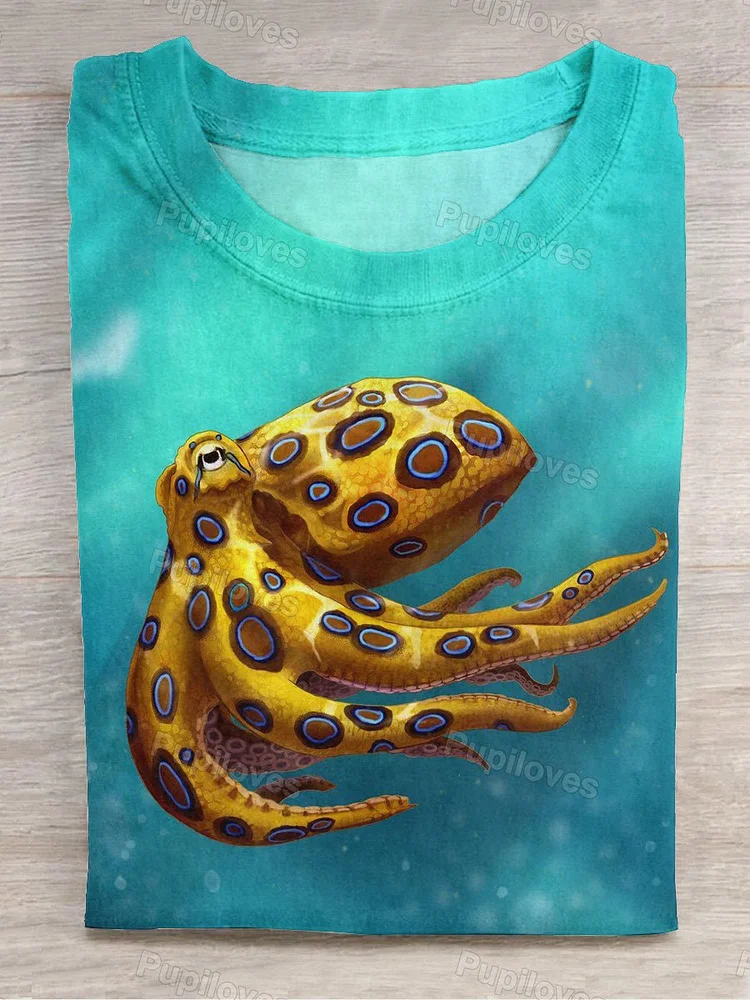 Pupiloves Pupiloves  Octopus art print crew neck short sleeve unisex T-shirt