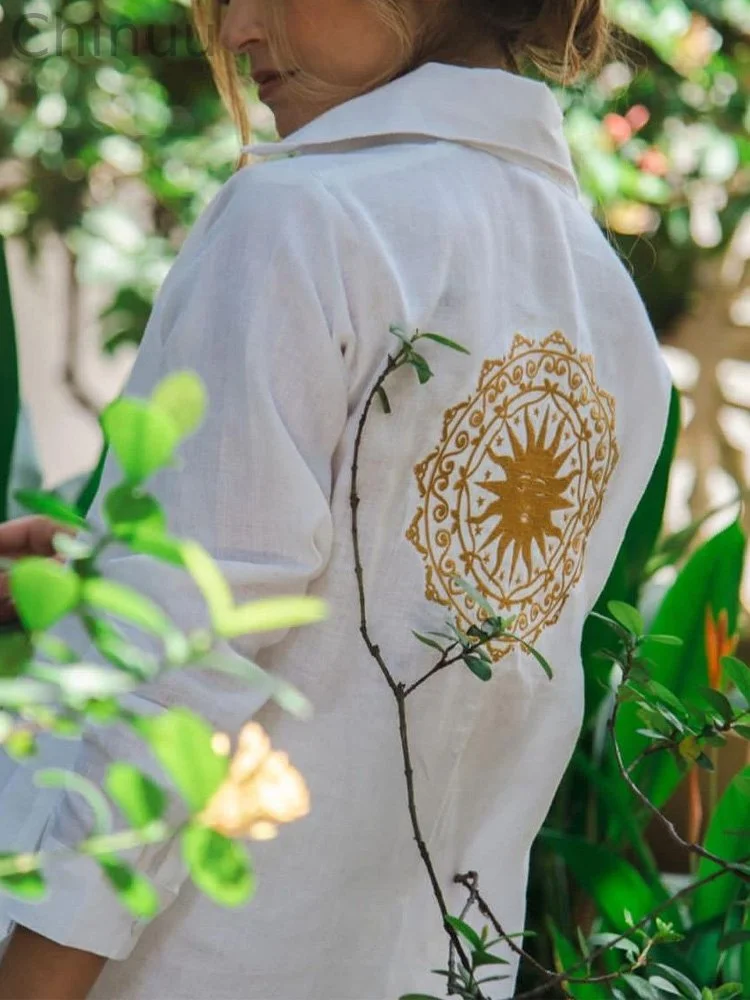 Women's Casual Retro Sun Printed Shirt