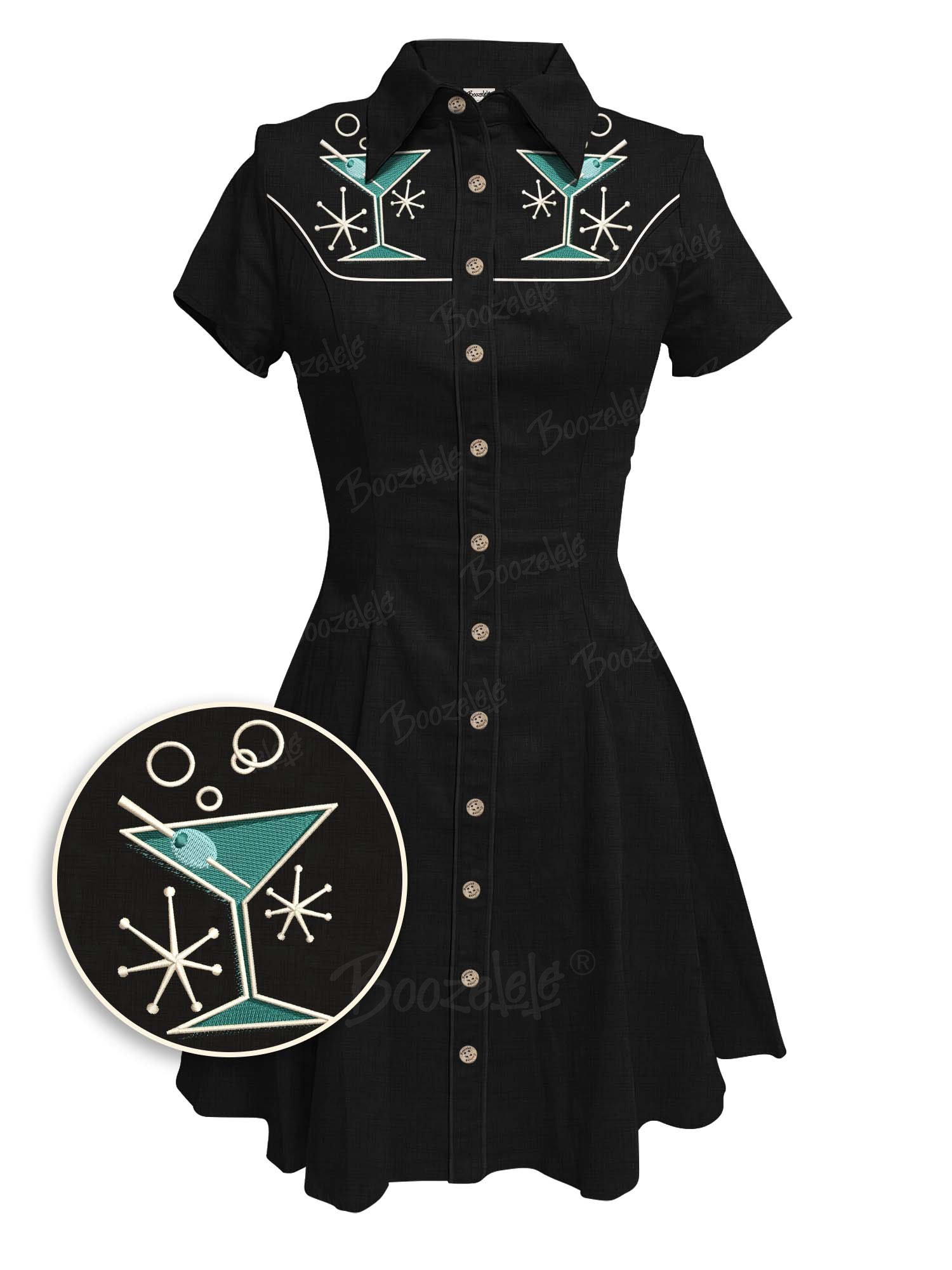 【Embroidery】1950s Vintage Atomic Cocktail - 100% Cotton Dress