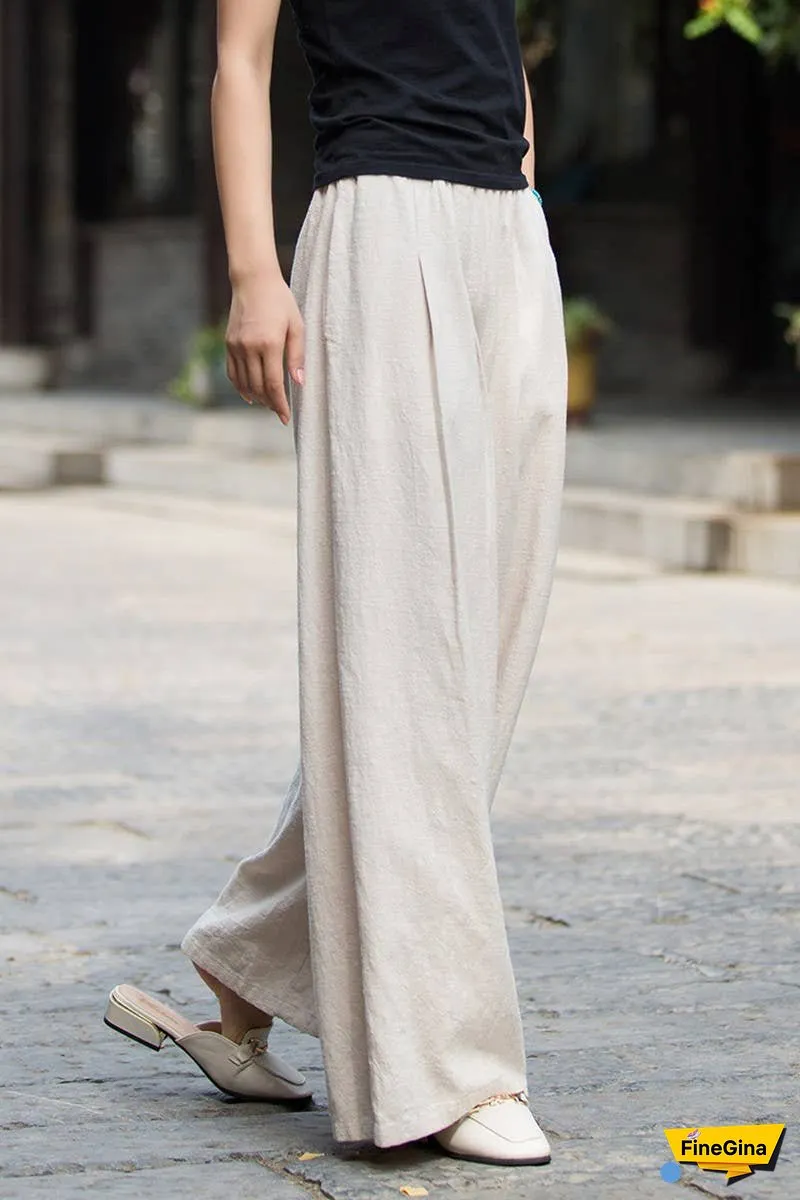 Linen And Cotton Sand-Washed Wide-Leg Pants
