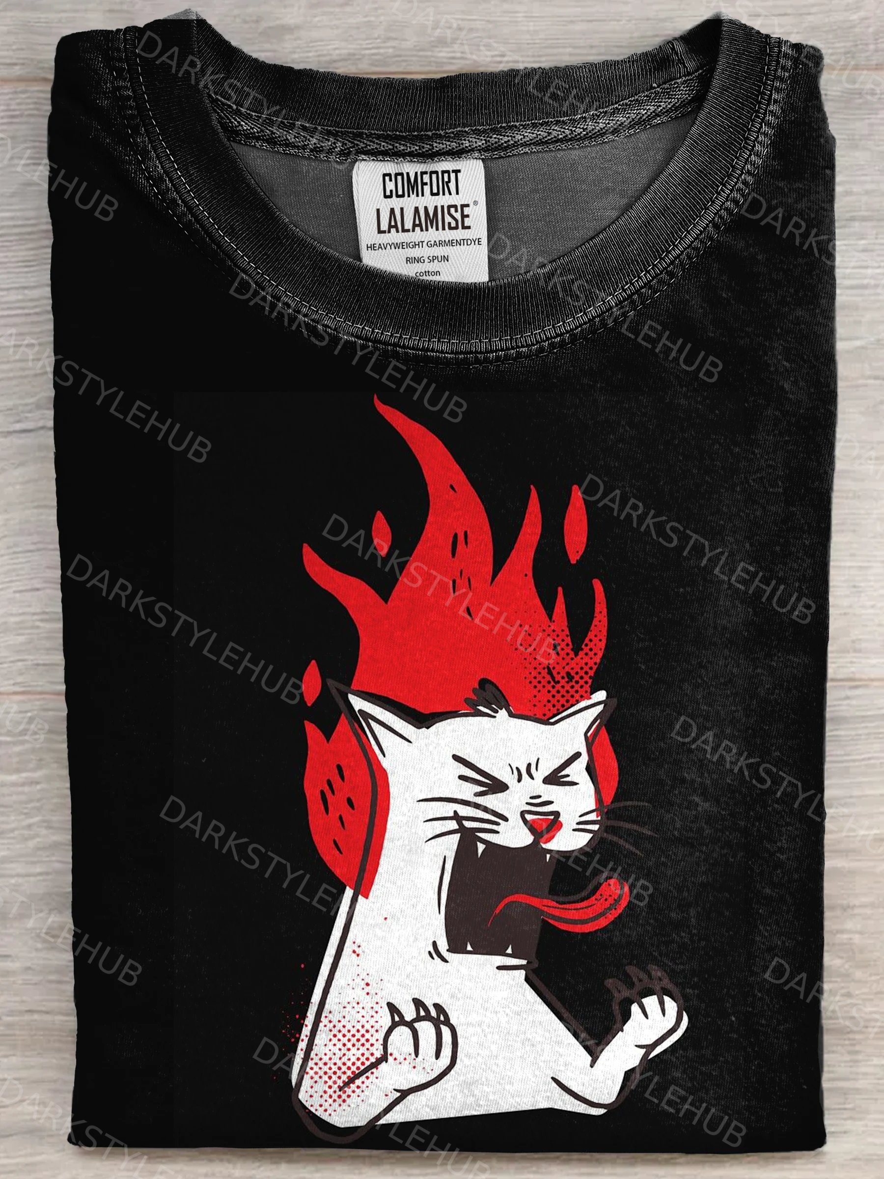 Funny Angry White Cat Art Printed Casual Crew Neck Short Sleeve T-shirt
