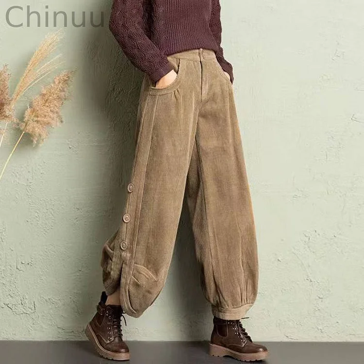 Solid Color Corduroy Lantern Wide-Leg Casual Pants