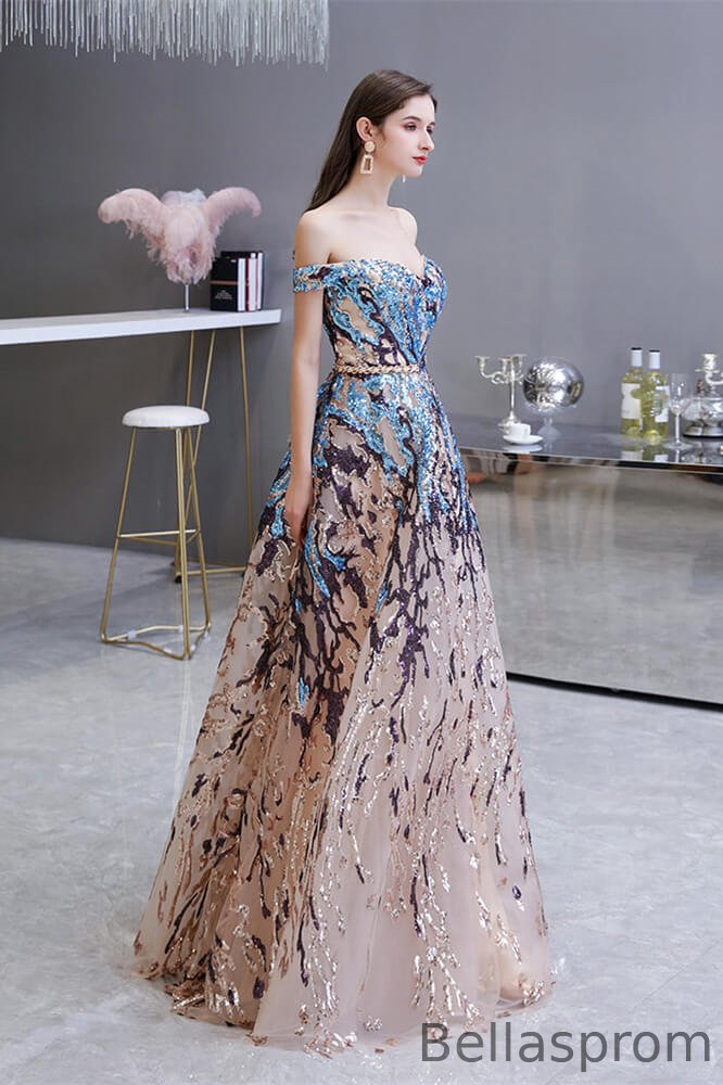 Bellasprom Off-the-Shoulder Sequins Evening Dress Long A-Line On Sale Bellasprom