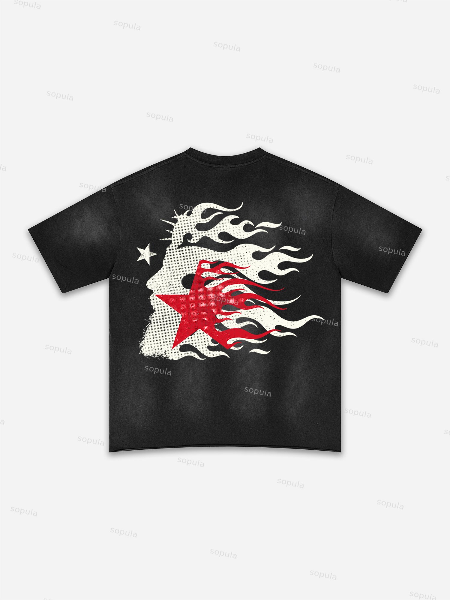 Flame Jesus Silhouette Network Vintage Graphic Washed T-shirt