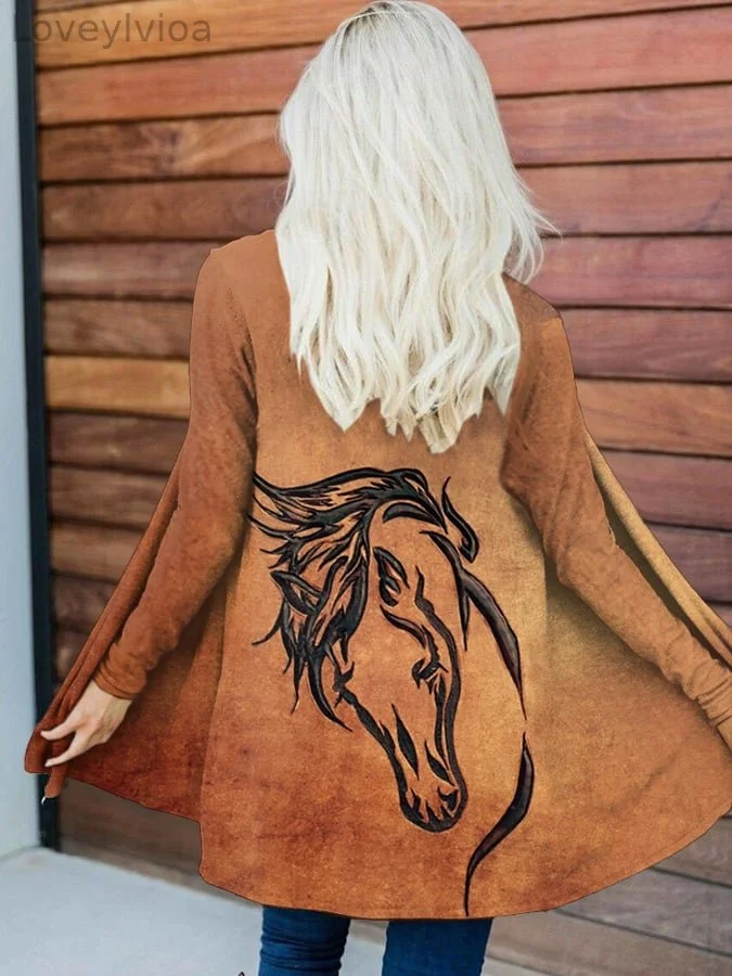 Women's Retro Print Casual Long Sleeve Cardigan