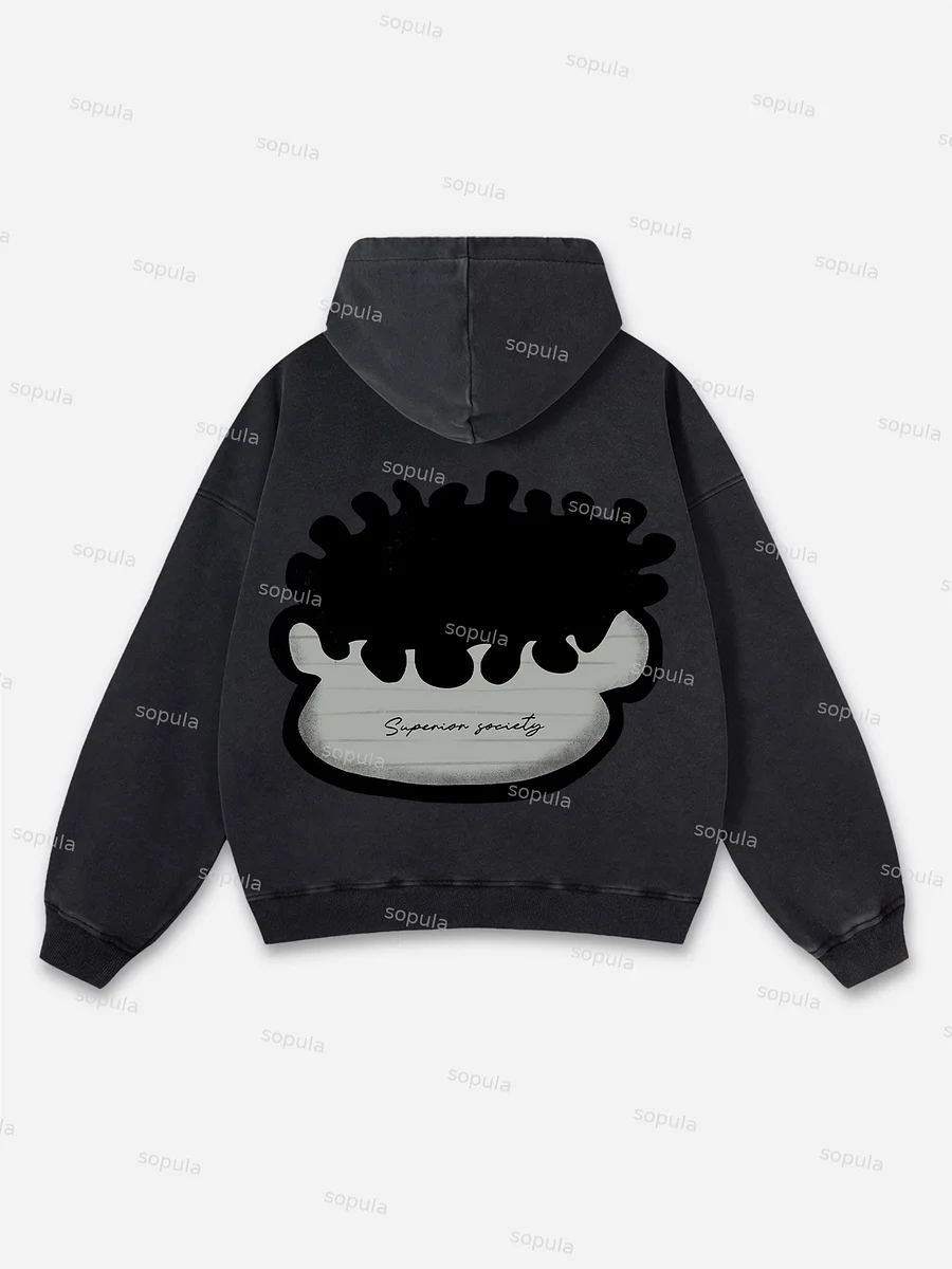 Sopula Vintage Big Face Graphic Print Washed Hoodie