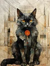 Abstract Geometric Cat Art Print Casual T-Shirt