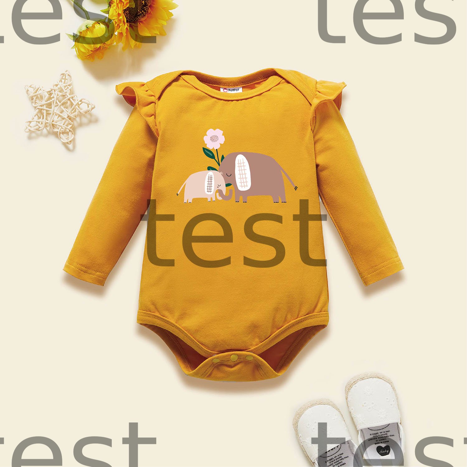 Baby Graphic Flutter-sleeve Ginger Long-sleeve Romper RY
