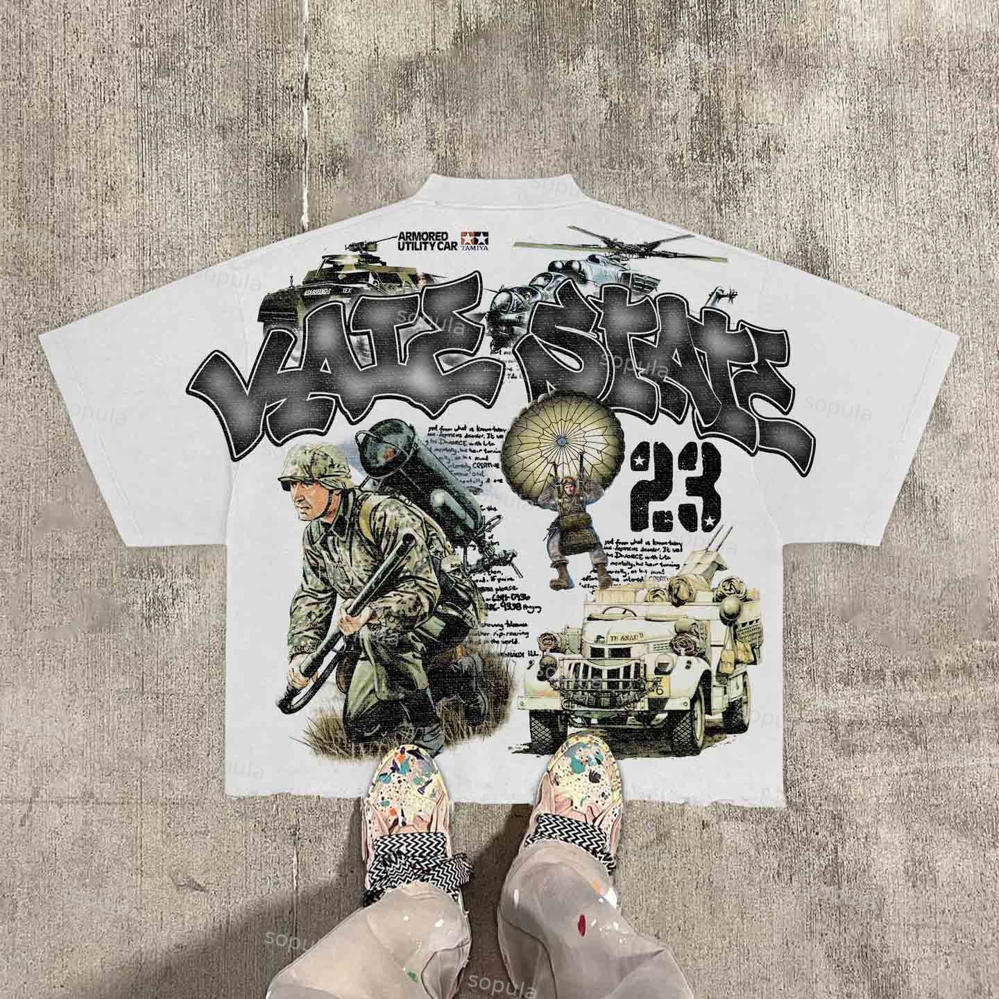 Sopula Vintage Warzone 23 Peace Graphic 100% Cotton T-Shirt Cropped Tees