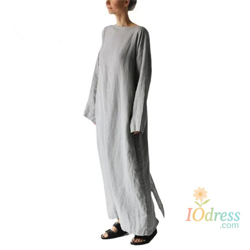 IO Dress Japanese Style Cotton Linen Long Sleeve One Shoulder Dress with Belt Pure Color Fairy Atmosphere Maxi Dress Loose Waist Design