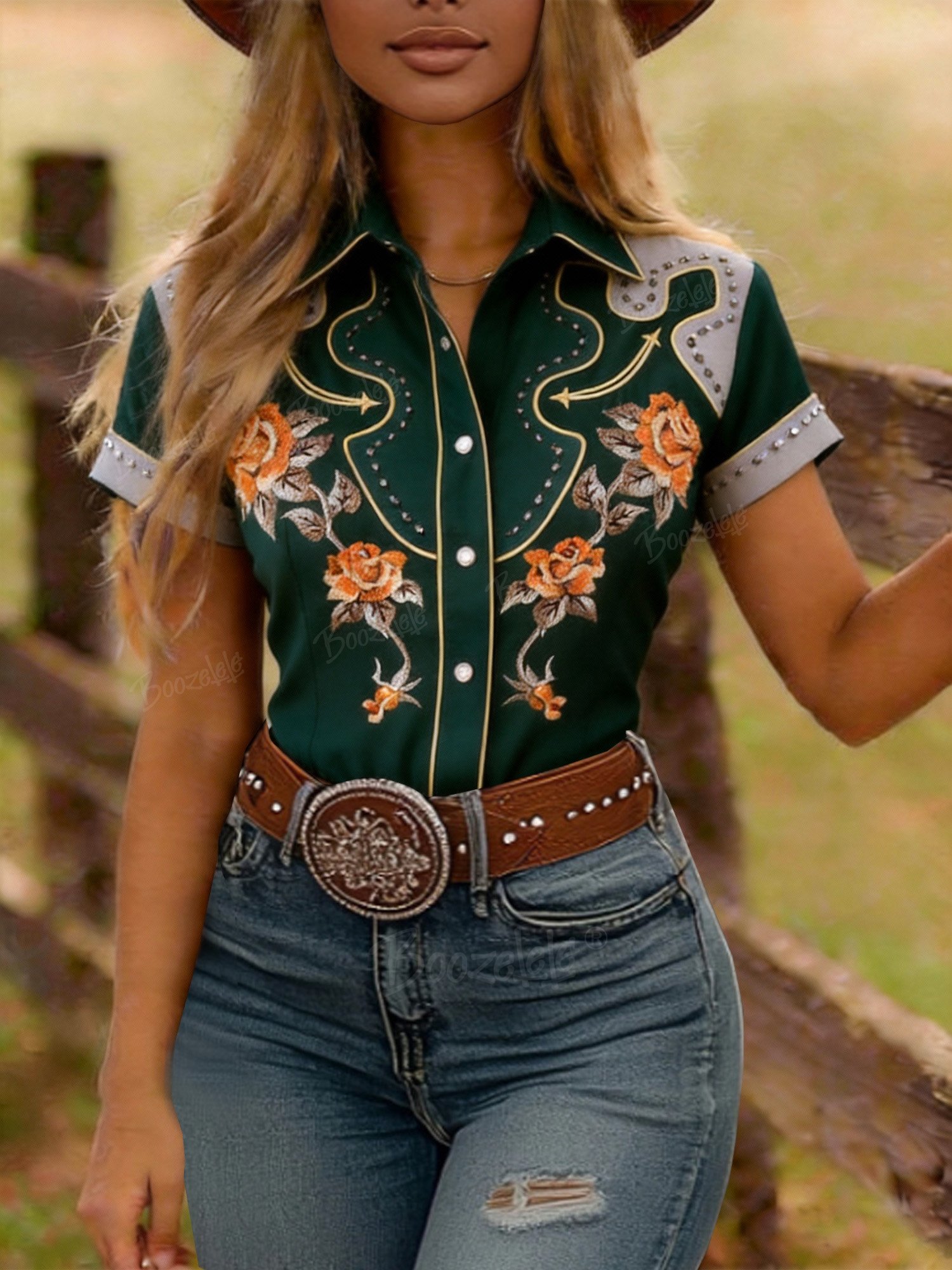 Western-Style Floral Print Short-Sleeved Shirt &ndash; 100% Cotton Shirt