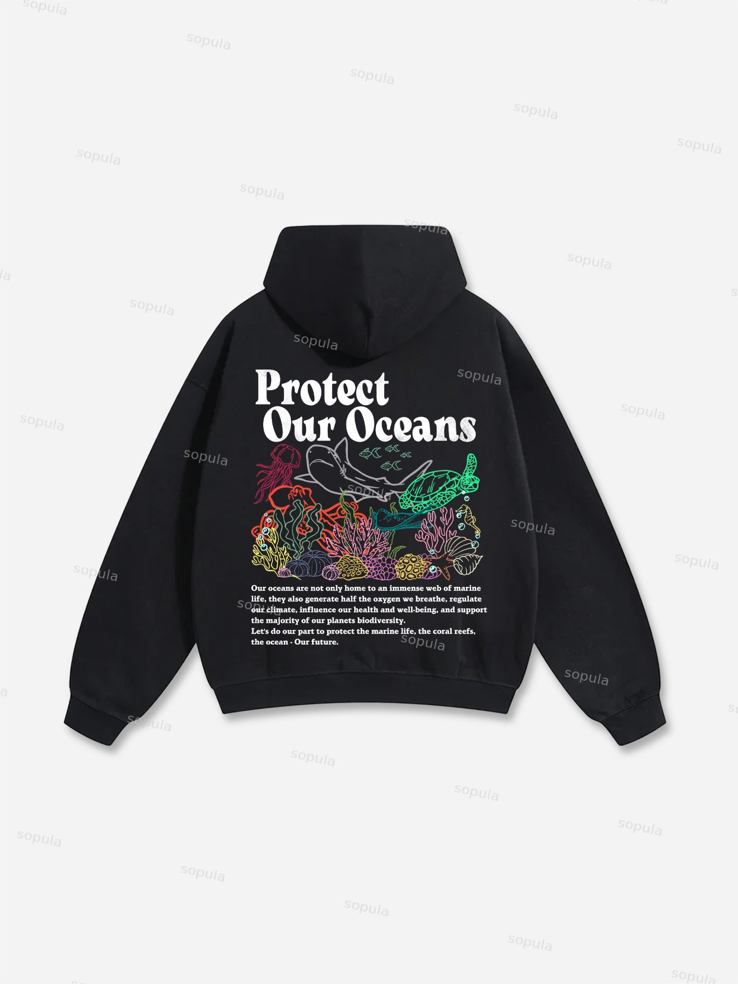 Sopula Protect Our Oceans Environmental Graphic Pullove Hoodies