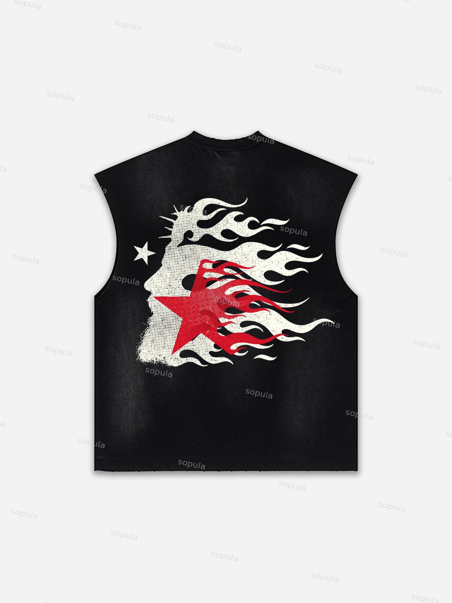 Flame Jesus Silhouette Network Vintage Graphic Men's Washed Tank Top Sleeveless Shirts