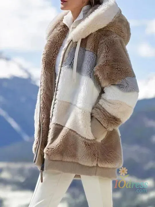 IO Dress  Oversized Jacket for Women 2024 New Autumn Winter Warm Plush Pocket Hooded Streetwear Loose Lady Outerwear Coat Roupas Feminina IO Dress
