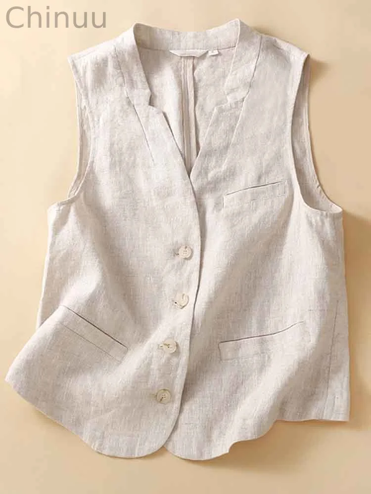 Women's Vintage Simple Linen Blend Classic Vest