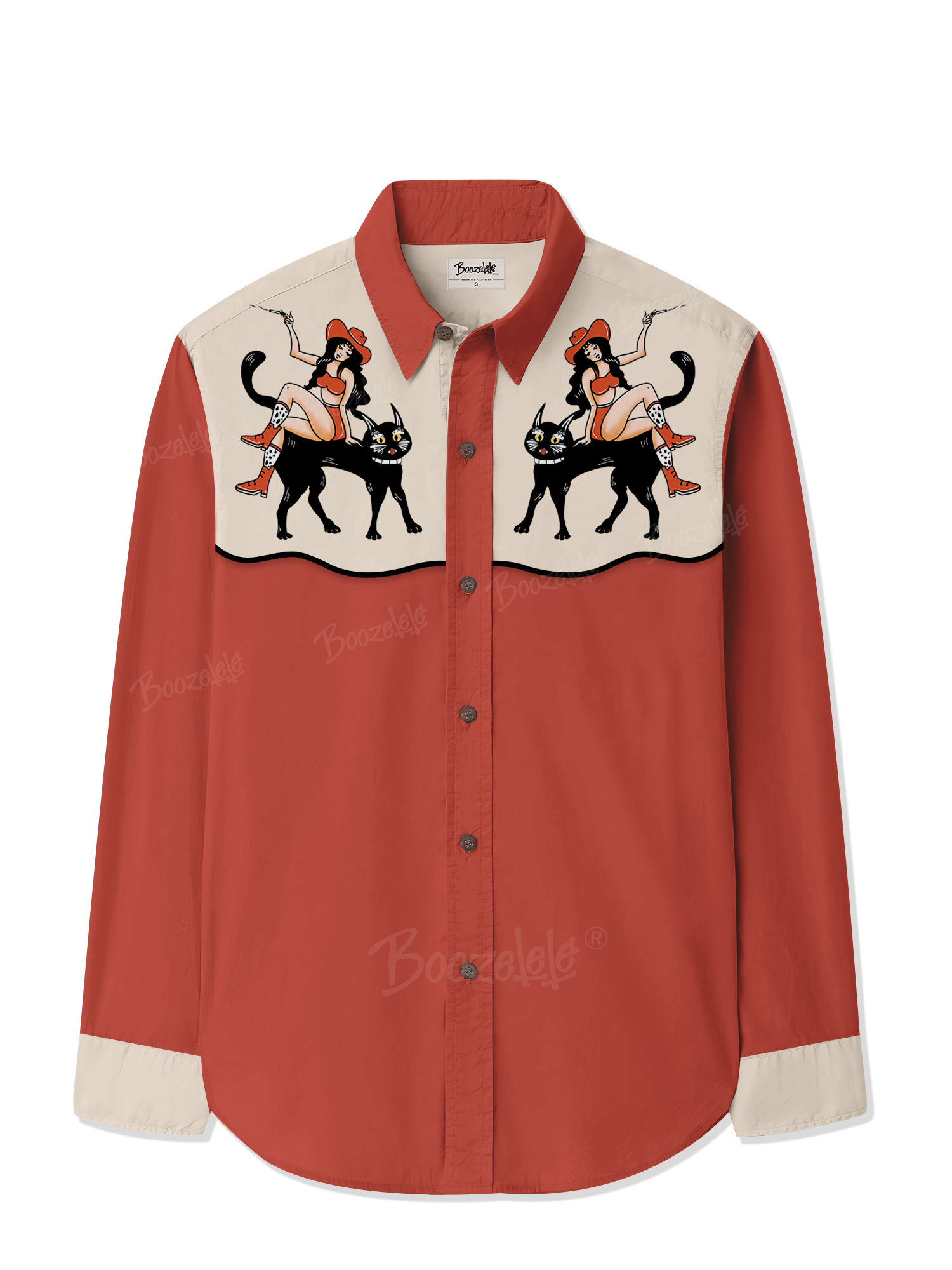 Western Cowgirl Black Cat - 100% Cotton Long Sleeves Shirt