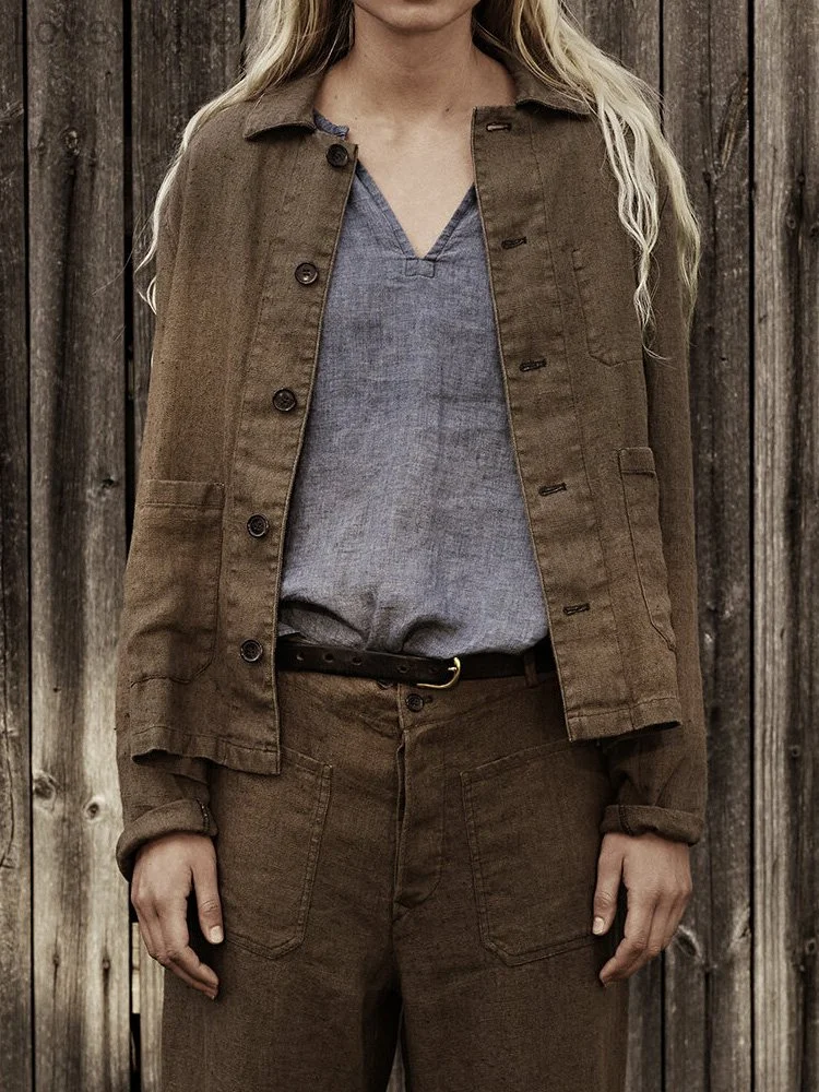 Vintage Flat Collar Linen Blend Jacket