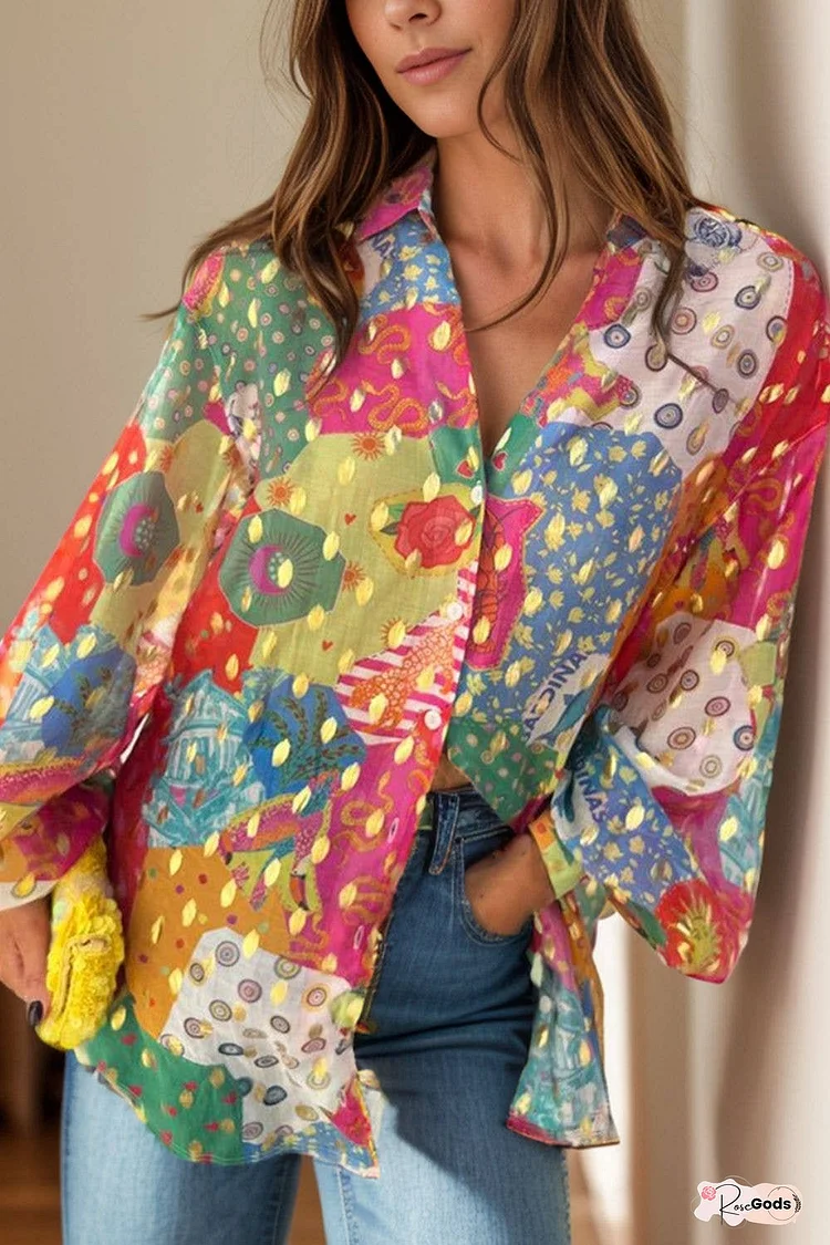 Printed Collared Neck Long Sleeve Shirt