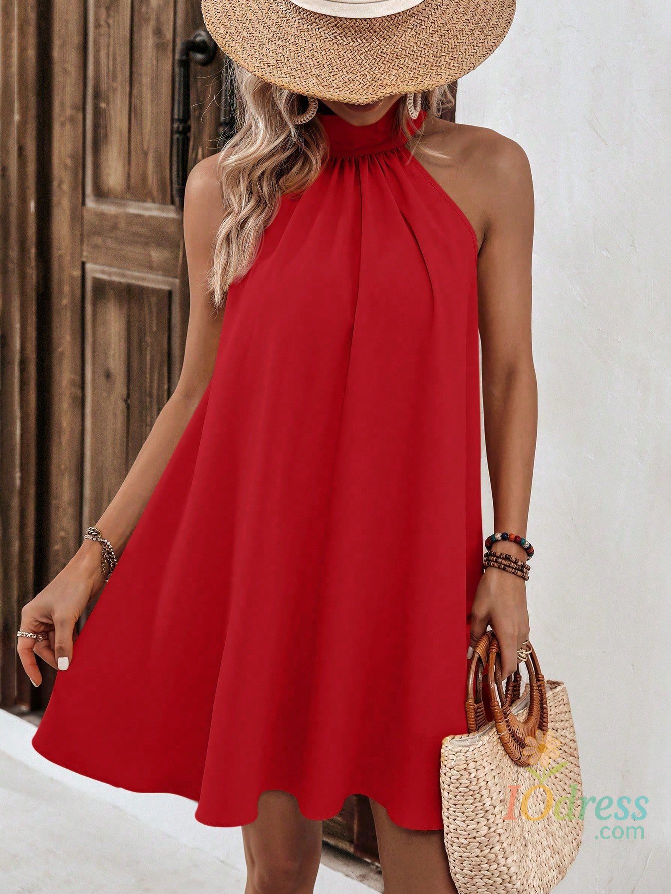 IO Dress Elegant fashion women's dress halterneck sleeveless A-line knot casual women's dress IO Dress