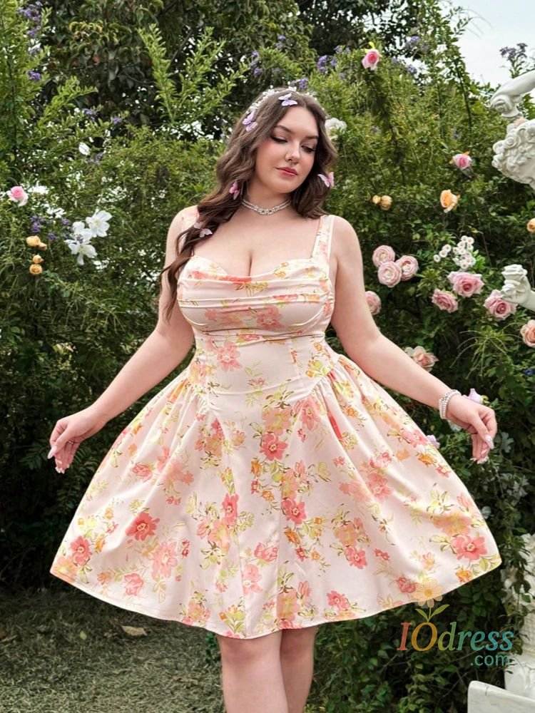 IO Dress plus Size Romantic Floral Print Vacation Dress Elegant Summer Casual Maxi Dress for Women