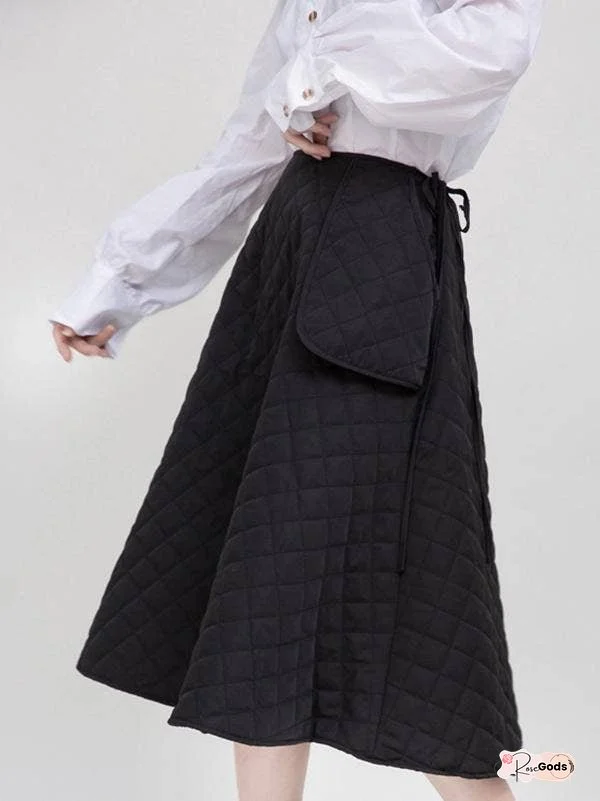 Black Large Pocket Thickening A-Line Skirt