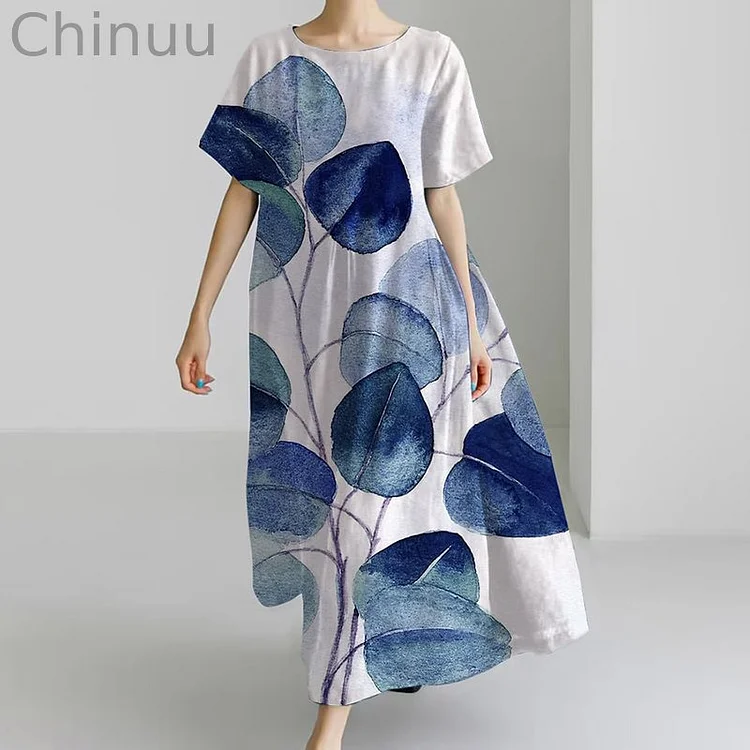 Women's Retro Botanical Floral Design Printed Casual Loose Dress