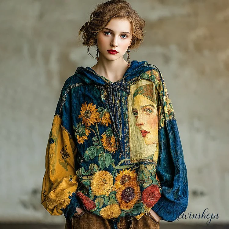 Women's Vintage Painting Art Print Hoodie