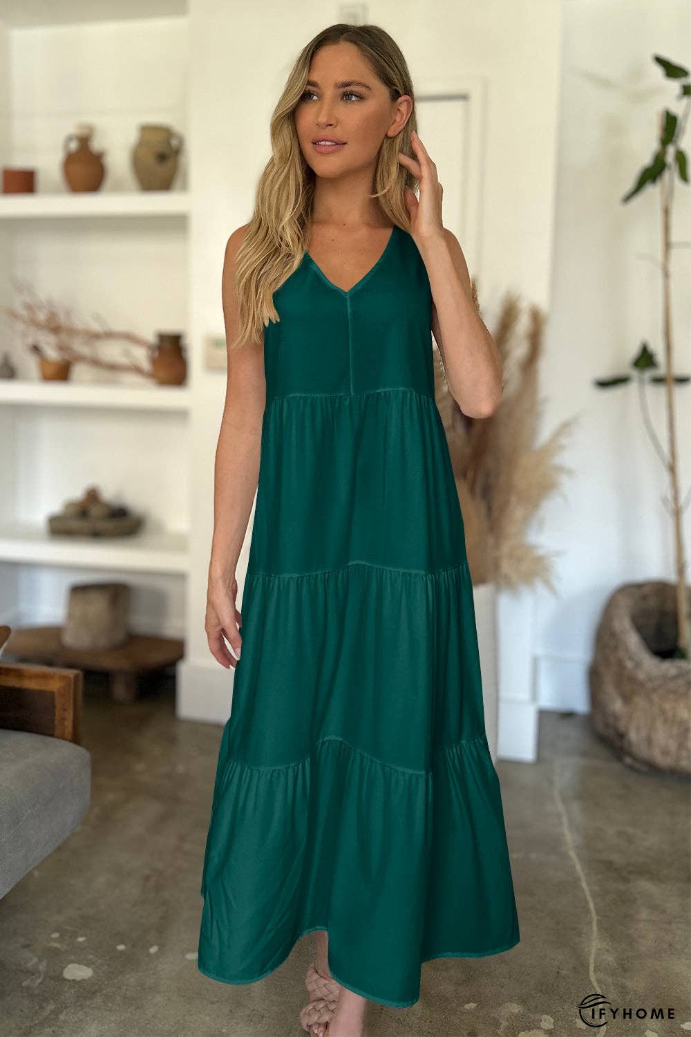 FAM-FAM V-Neck Sleeveless Midi Tiered Dress | IFYHOME