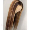 Brown Mixed Gold Highlight Straight Wigs