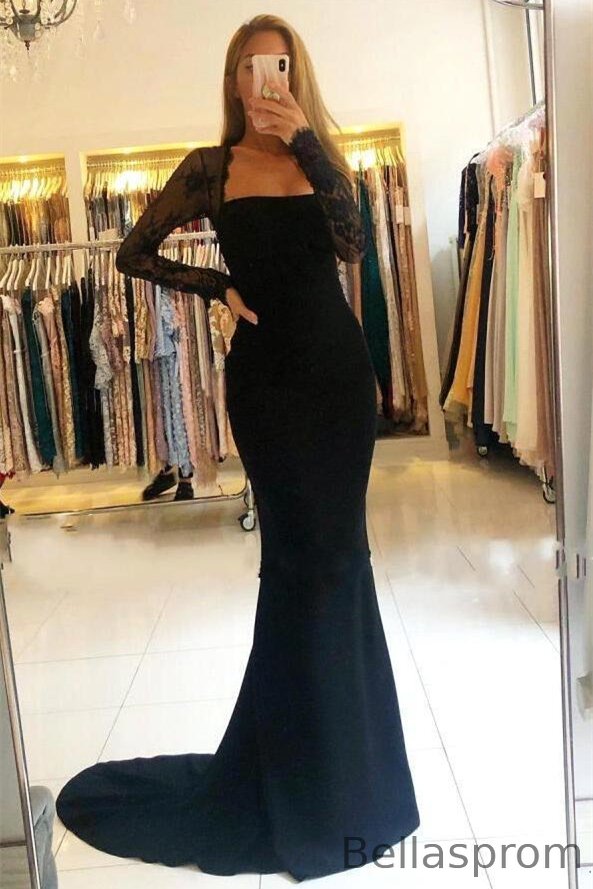 Bellasprom Black Mermaid Prom Dress Lace With Beadings Long Sleeves Bellasprom