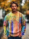 Gentleman's Vintage Multicolor Abstract Gradient Art Printed Knit Crew Neck Pullover