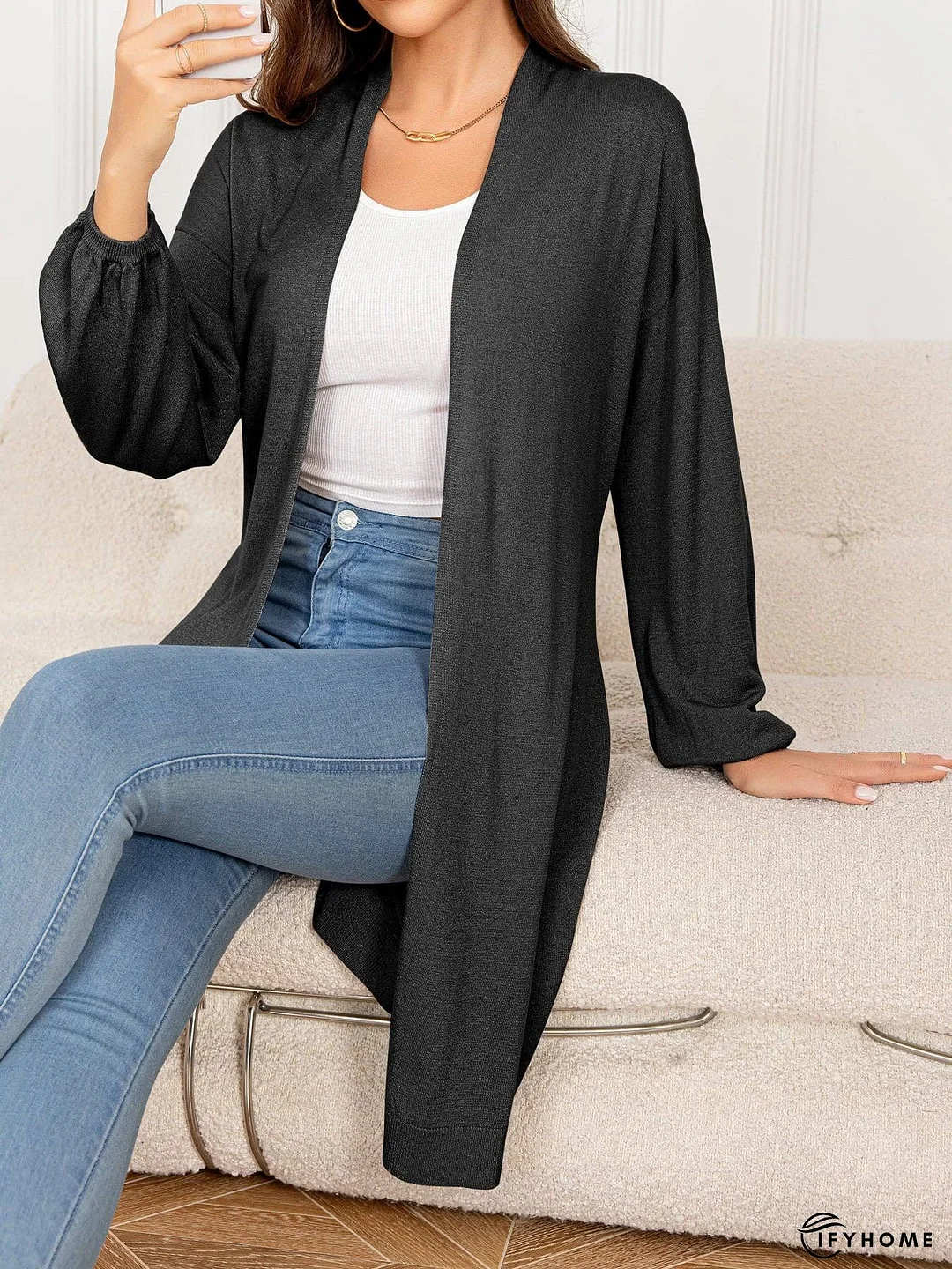 Dropped Shoulder Open Front Longline Cardigan | IFYHOME
