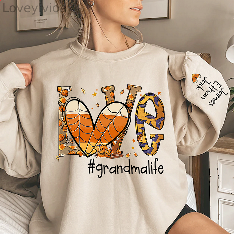 Personalized Love grandmalife Autumn CL01 Sweatshirt,Sleeve Custom Thanksgiving Day