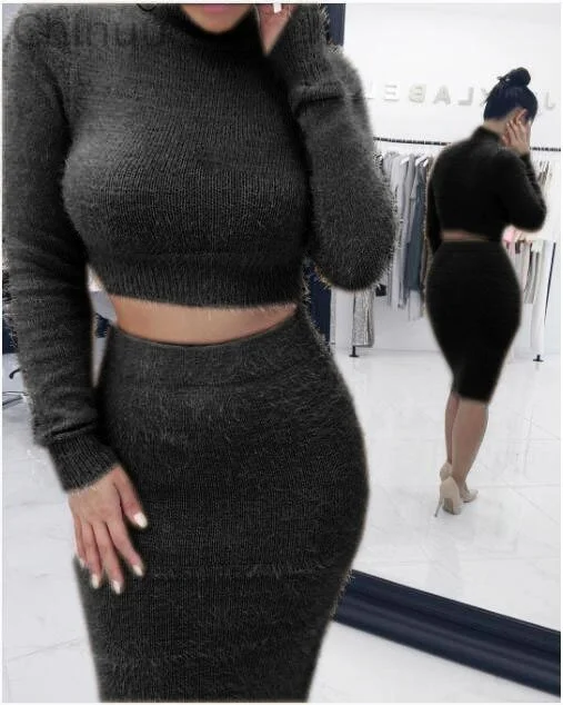Fashion solid color long sleeve two-piece suit