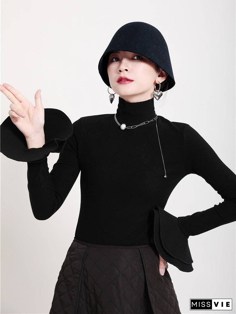 Special Solid Color Stretch Turtleneck Cotton T-Shirt