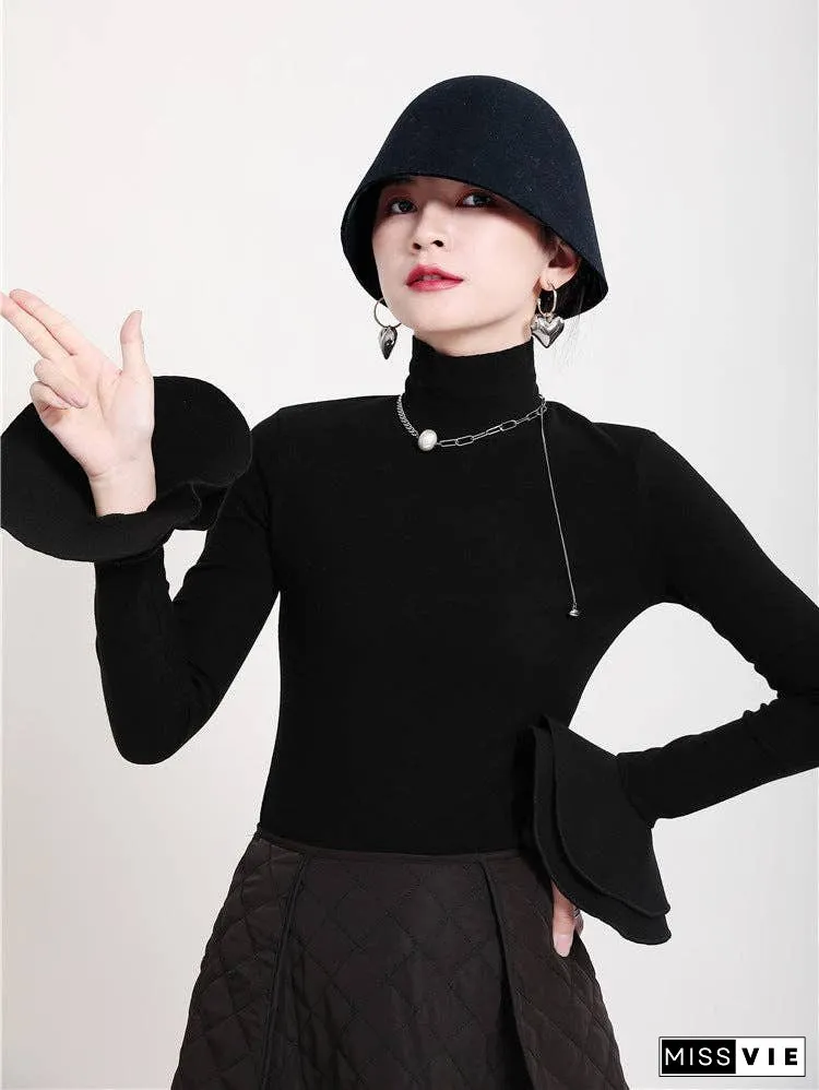 Special Solid Color Stretch Turtleneck Cotton T-Shirt