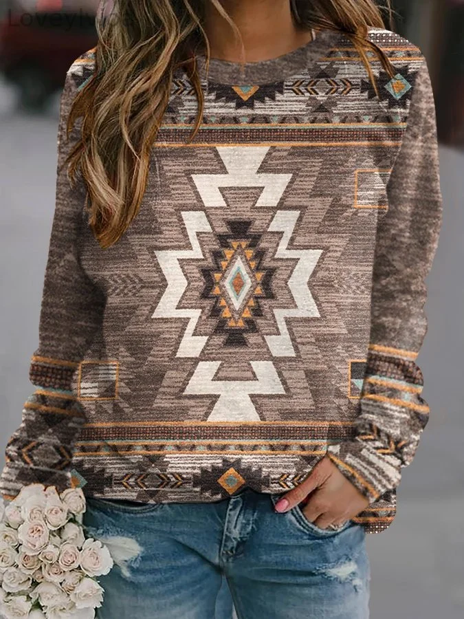 Vintage Print Long Sleeve Crewneck Sweatshirt