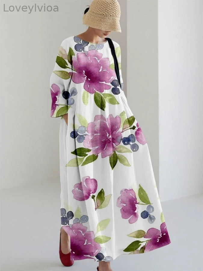 Ladies Retro Ink Painting Design Casual Loose Dress
