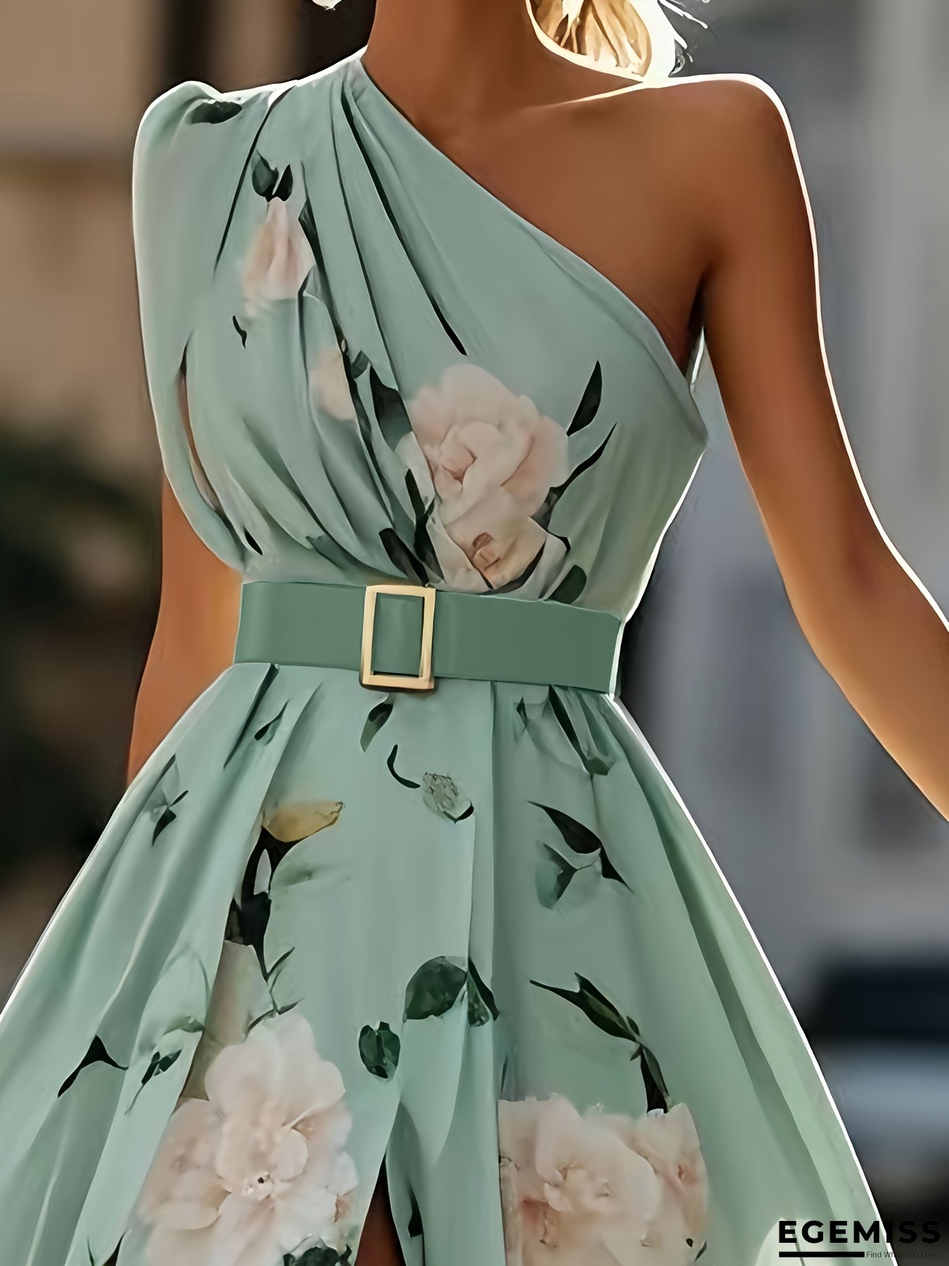 [Floral A-Line Maxi Dress] Elegant Light Green Floral A-Line Maxi Dress - Sleeveless, Round Neck, Asymmetrical Hem, Flowing Design For Women | Spring/Summer/Fall Floral Print Dress | EGEMISS