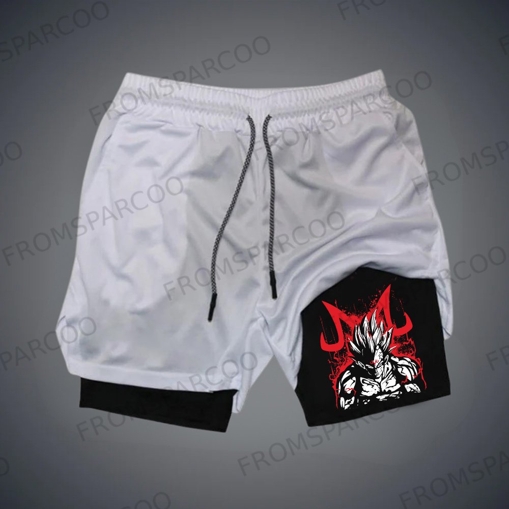 Men's Anime Silhouette Print Double Layer Gym Shorts
